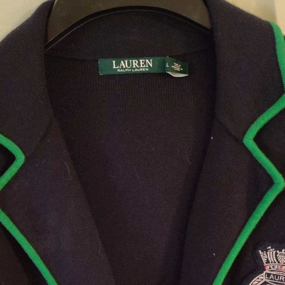 Women's Navy Blazer with Green Trim - Picture 2 of 4